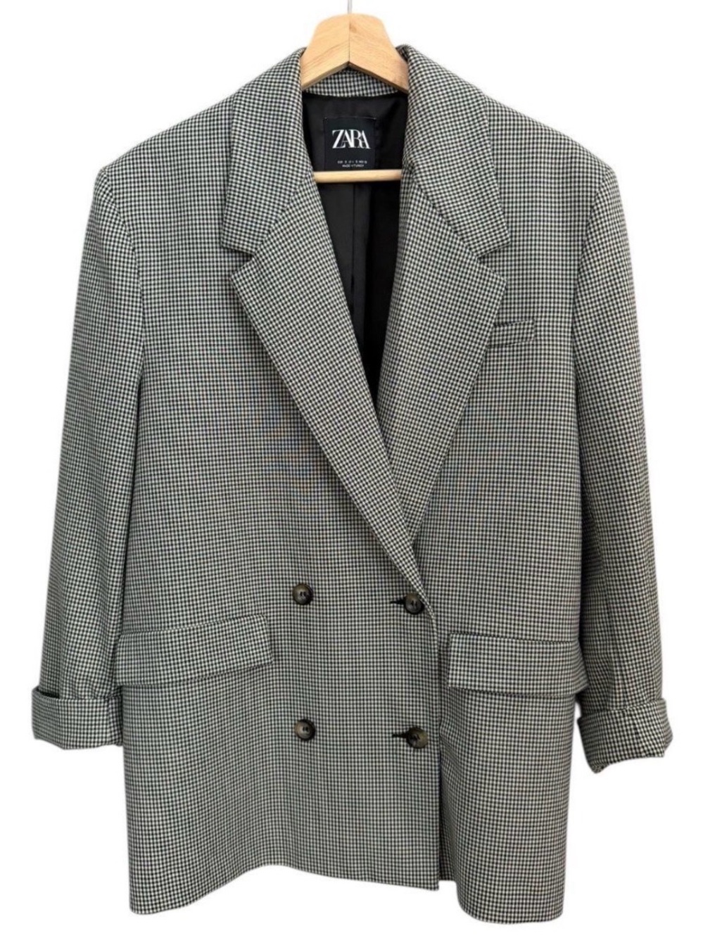 Zara Black & White Houndstooth Double-Breasted Blazer